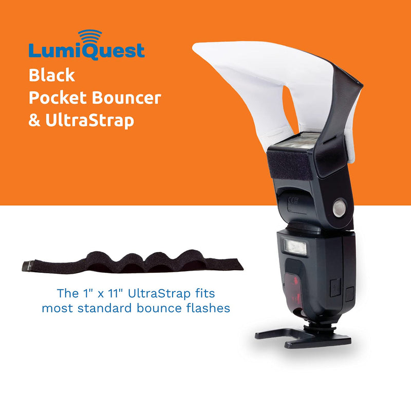 LumiQuest Flash Pocket Bouncer,  Flash Diffuser with UltraStrap, Universal Classic Design for External Camera Flashes, Photography Lighting, Light for Pictures, Studio Lights, Black
