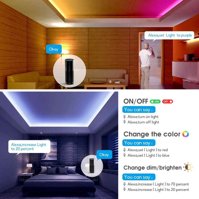 [AUSTRALIA] - Smart RGBW LED Strip Lights Kit Compatible with Alexa and Google Assistant,Smart Wireless WiFi LED Controller with 24 Keys Romote, and UL Listed Adapter 12V,No Hub Required Smart WiFi RGBW Strip Lights 16.4ft Kit 