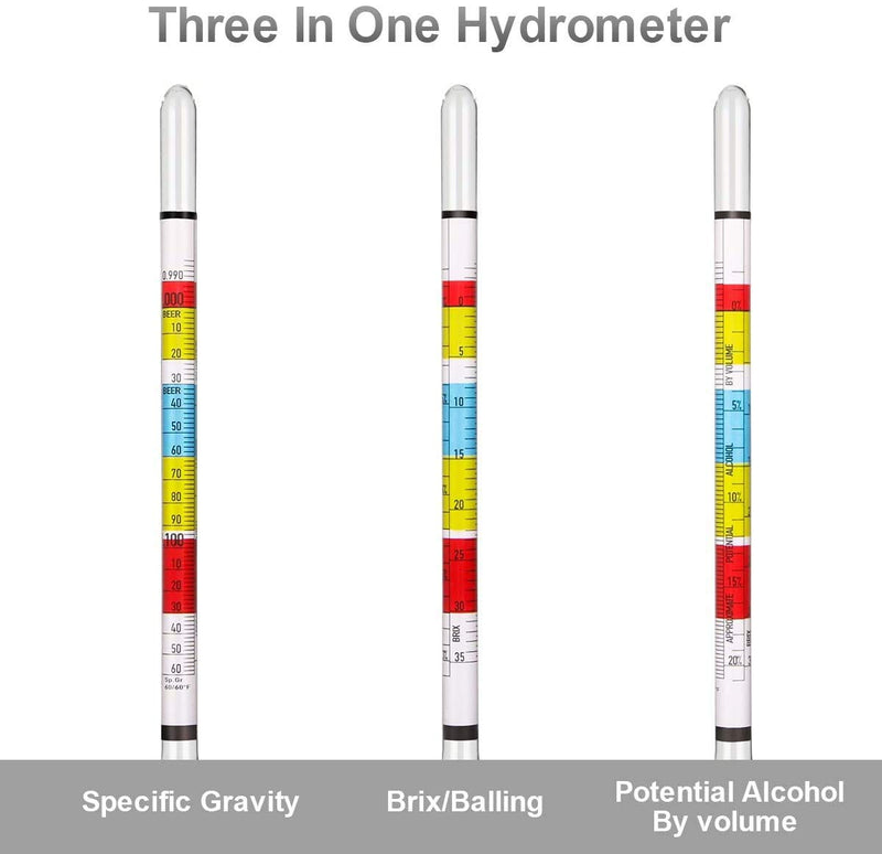 Circrane Triple Scale Hydrometer, Alcohol Hydrometer for Brew Beer, Wine, Mead and Kombucha, ABV, Brix and Gravity Test Kit, Home Brewing Supplies