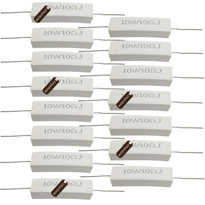 Cement Resistor,Ltvystore 30Packs 10W 10 Ohm 5% Axial Lead Wire Wound Fixed Ceramic Cement Resistors Flame Resistance 1.9" x 0.39" x 0.35"