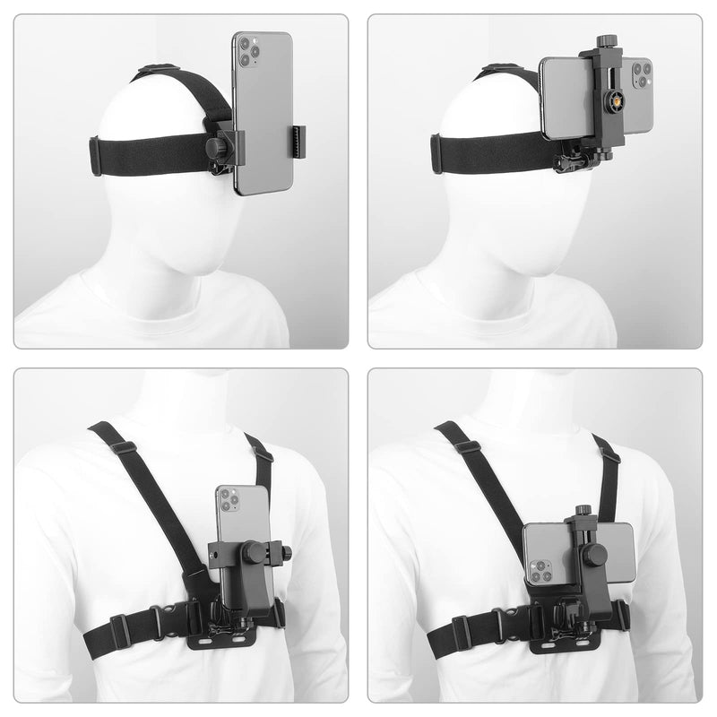 Phone Strap Mount Set,ChromLives Phone Chest Strap Mount +Phone Head Mount +Phone Neck Holder,3 in 1 Hands Free Phone Holder for Neck Head Chest Compatible with iPhone,Gopro Hero and More black