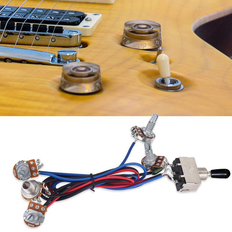 Wiring Kit, 3 Way A500K Wiring Harness Prewired Guitar Wiring Hareness for Electric Guitar Bass Repair Replacement