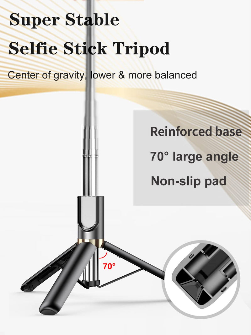[AUSTRALIA] - Selfie Stick Tripod with Detachable Wireless Remote, Extendable Selfie Stick Tripod with LED Fill Light, for iPhone 13/13 Pro/12/11/11 Pro/XS Max/XS/XR/X/8/7 and Android Smartphone Black-46in 
