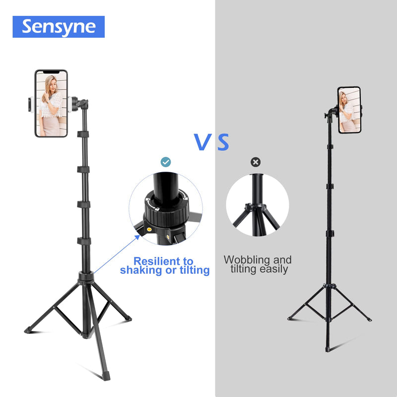 Sensyne 62" Phone Tripod & Selfie Stick, Extendable Cell Phone Tripod Stand with Wireless Remote and Phone Holder, Compatible with iPhone Android Phone, Camera (Black) 62in Black