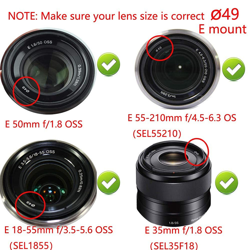 WH1916 49mm Lens Cover Cap for Canon M50 M100 M6 w/ EF-M 15-45mm IS STM Lens, Sony RX1R w/ SEL 18-55mm, NEX-7 w/ E 55-210mm Lens (2 Packs)