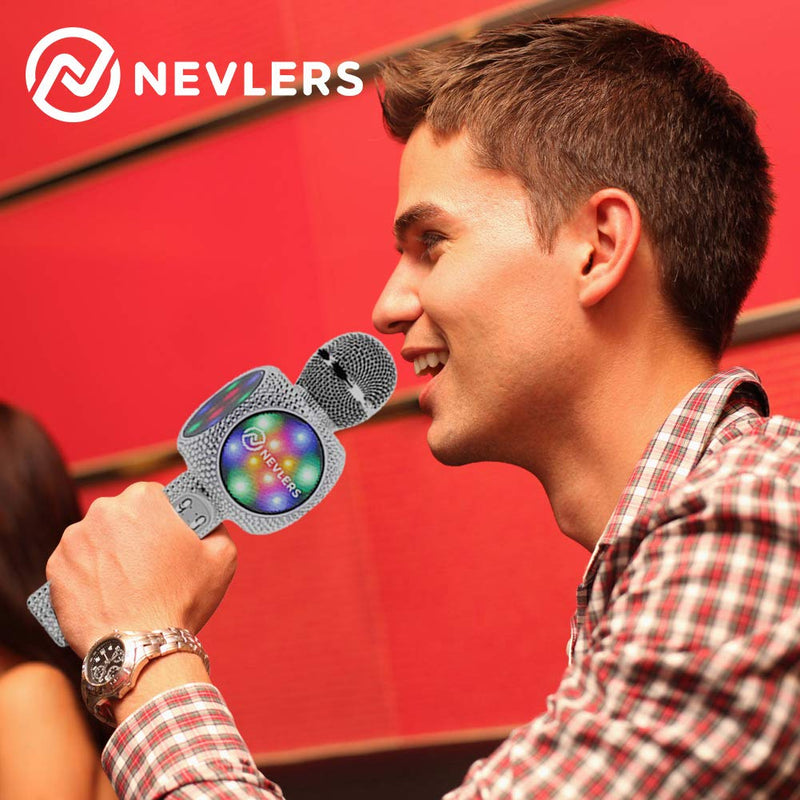 [AUSTRALIA] - NEVLERS Karaoke Microphone with Wireless Bluetooth Speaker, Voice Changer and Colorful LED Lights, Easy To Use Portable Karaoke Machine for Kids and Adults - SILVER BLING 