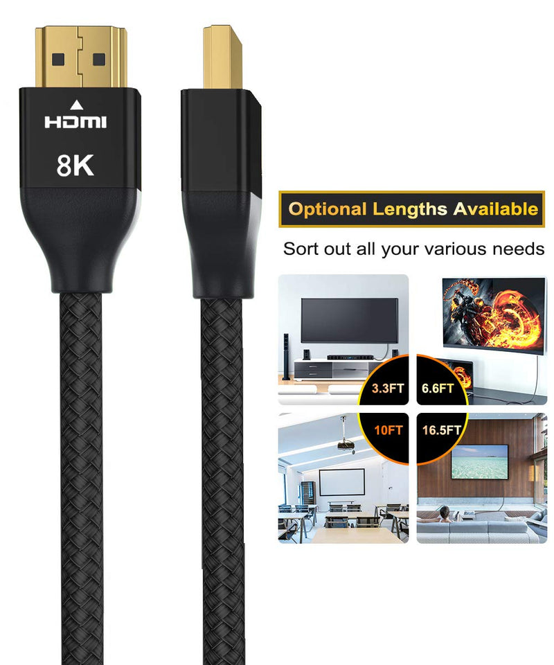 8K 60Hz HDMI Cable 6.6FT 2-Pack,Certified 48Gbps 7680P Ultra High Speed HDMI Cord for Apple TV,Roku,Samsung QLED,2.0 2.1,Sony Playstation,PS5,PS4,Xbox One Series X,eARC HDR HDCP 2.2 2.3,4K 120Hz 144Hz Black