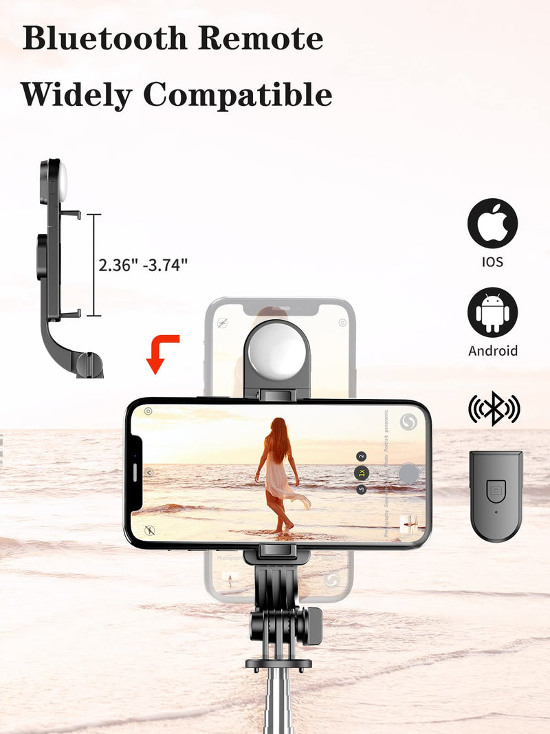 [AUSTRALIA] - Selfie Stick Tripod with Detachable Wireless Remote, Extendable Selfie Stick Tripod with LED Fill Light, for iPhone 13/13 Pro/12/11/11 Pro/XS Max/XS/XR/X/8/7 and Android Smartphone Black-46in 