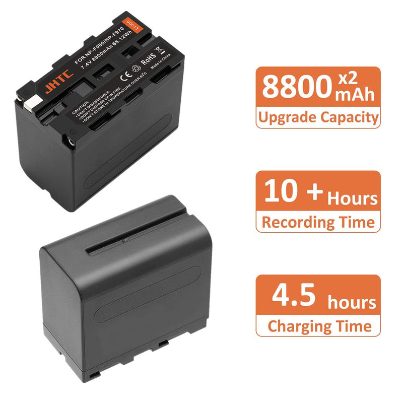 JHTC NP-F970 NP-F960 Battery 2 Pack 8800mAh Compatible with Sony HDR-AX2000,DCM-M1,MVC-CD1000,HDR-FX1,HDR-FX1000,DCR-VX2100,DSR-PD150,DSR-PD170,FDR-AX1,HDR-FX7,HVL-LBPB,HVR-Z1P,HVR-HD1000U,HVR-V1U