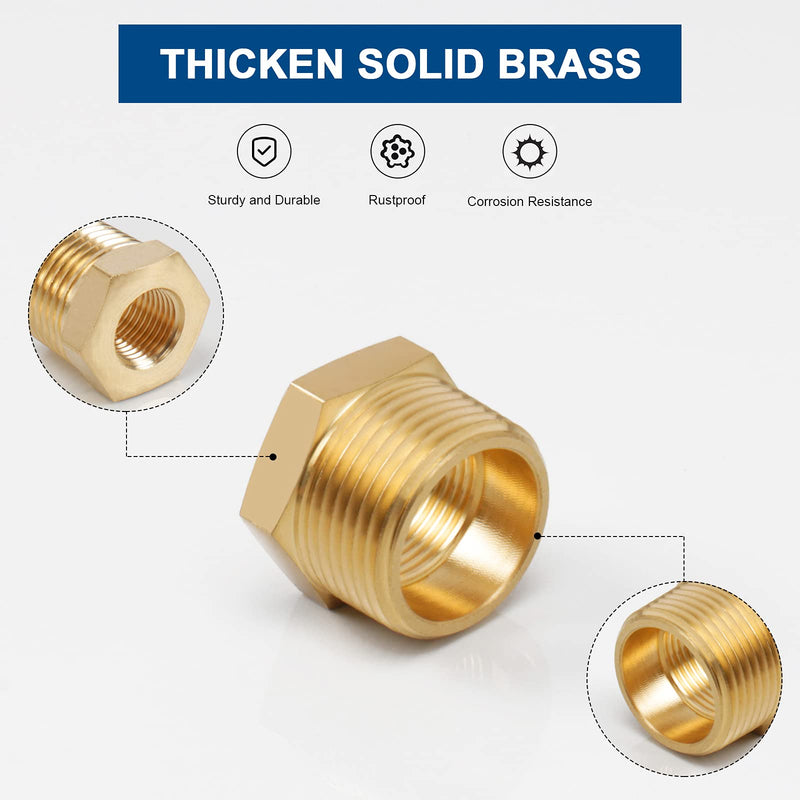BathAce Brass Reducer Hex Bushing Threaded Pipe Fitting, Heavy Duty Threaded Pipe Fitting Adapter (1/2 Male NPT x 3/8 Female NPT, 5) 1/2 Male NPT x 3/8 Female NPT