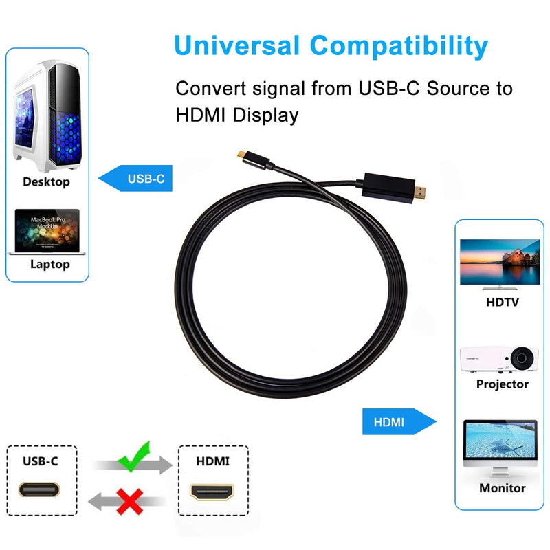 USB C to HDMI Cable(4k 60HZ),CP COMPUPARTNER,USB Type C to HDMI 2.0 Cable Thunderbolt 3 Compatible for MacBook Pro 2020,MacBook Air/iPad Pro 2020,Surface Book 2,Galaxy S20,Switch and More-Black 6Feet
