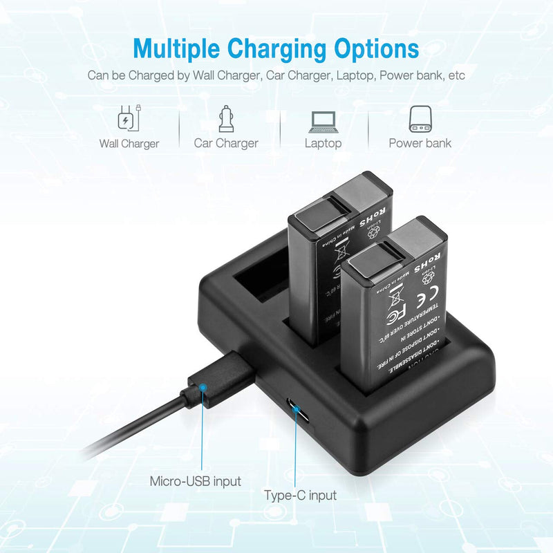 Powerextra 2 X Battery Replacement for GoPro MAX 1600mAh and High-Speed 3-Channel Charger Fully Compatible with GoPro MAX ACDBD-001 ACBAT-001 - Battery Fully Decoded