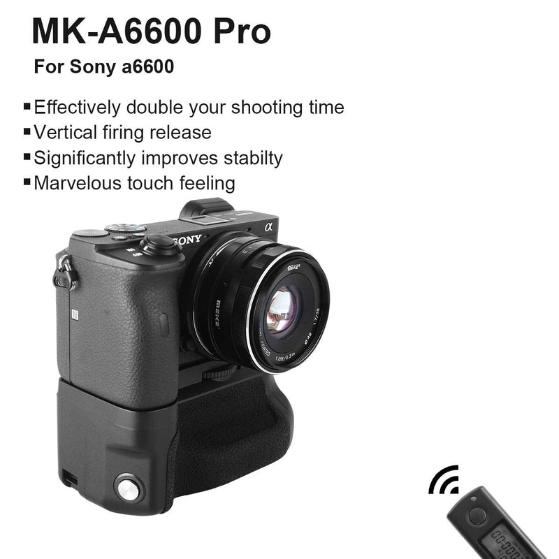 Meike MK-A6600 Pro Battery Grip Built-in Remote Controller Up to 100M to Control Shooting Vertical-Shooting Function for Sony A6600 Camera with Remote Control