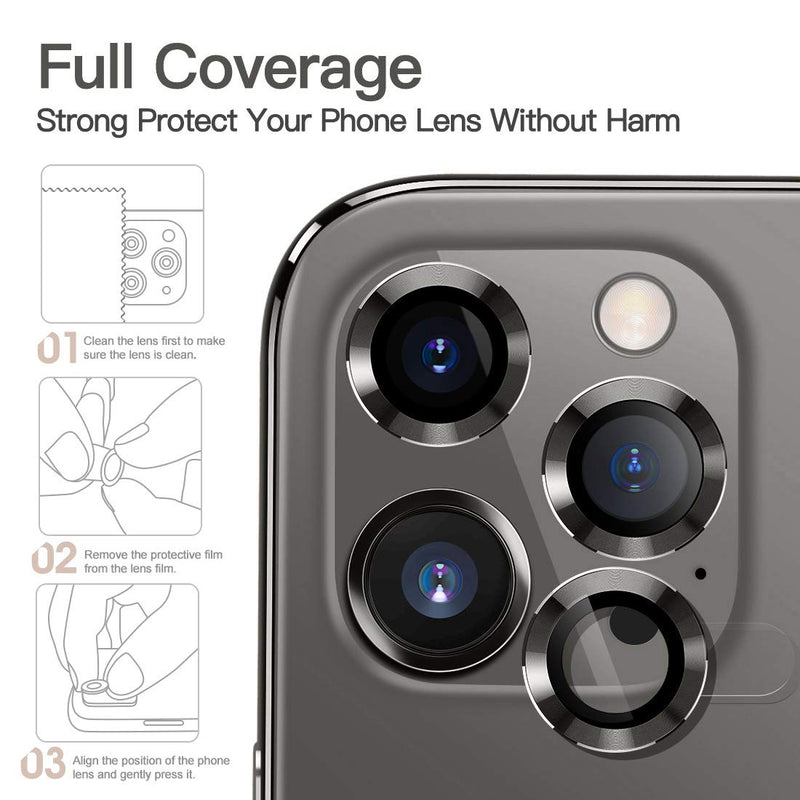 [3+1] Wsken Camera Lens Protector for iPhone 12 Pro (6.1 inch), Upgraded HD Tempered Glass Aluminum Alloy Lens Screen Cover Film with 1 Extra Replacement - Graphite