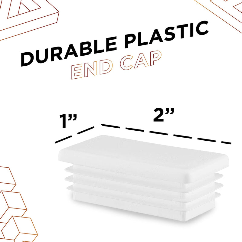 Prescott Plastics 1 x 2 Inch Rectangle Plastic Plug White Inserts (20 Pack), White End Cap for Metal Tubing, Fence, Glide Insert for Pipe Post, Chairs and Furniture 20