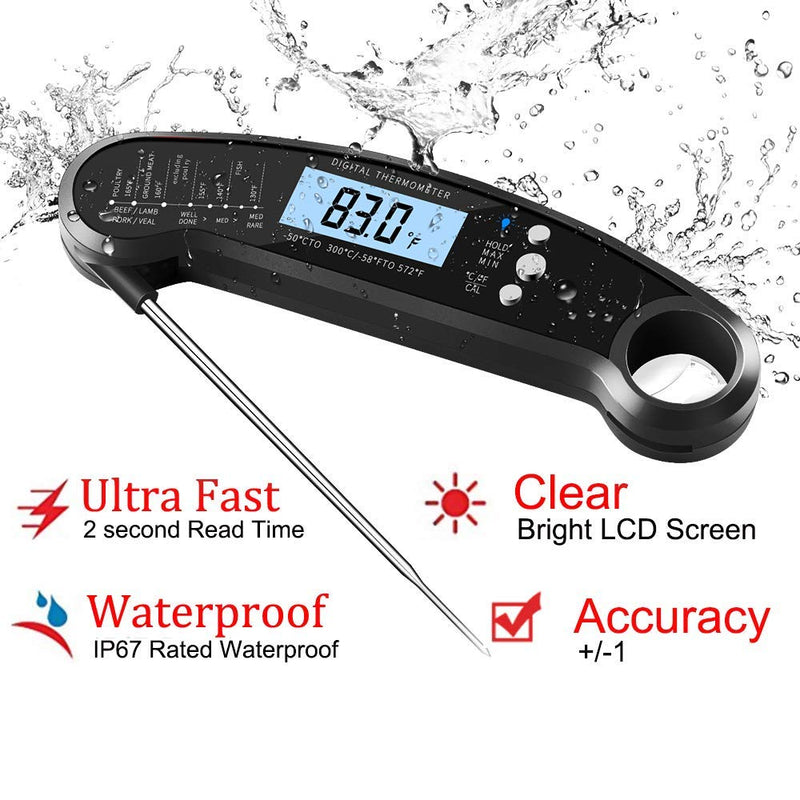 SKERYBD Digital Meat Thermometer for Cooking and Grilling, 2S Instant Read & ±1 High Precision, Easy to Use, IP67 Waterproof, for Kitchen Food Candy