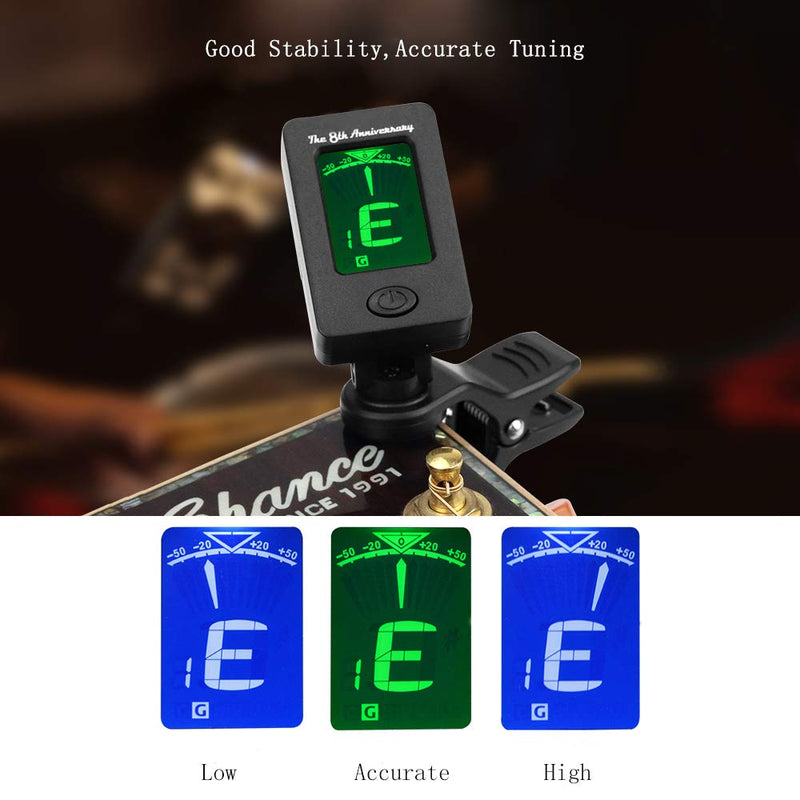 Guiter Tuner Capo Set Clip on Digital Electronic Tuner for Chromatic, Guitar, Bass, Violin, Ukulele Mandolin Banjo Include Guitar Capo and 5 Picks High Precision Calibration Tuner