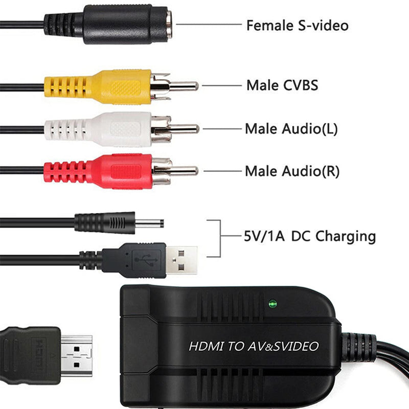 HD 1080p HDMI to Male AV 3RCA S-Video Composite Video Audio Converter Adapter Supporting PAL/NTSC with Micro Cable