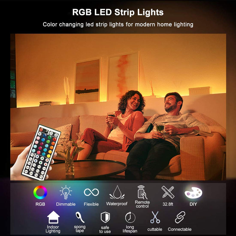 [AUSTRALIA] - Led Strip Lights,32.8ft Waterproof led Color Changing Strip Lights, RGB SMD 5050 Dimmable Flexible led Tape Lights, Suitable for Bedroom, Kitchen, TV, Party and Indoor DIY Mood Lighting Lovers 32.8ft 