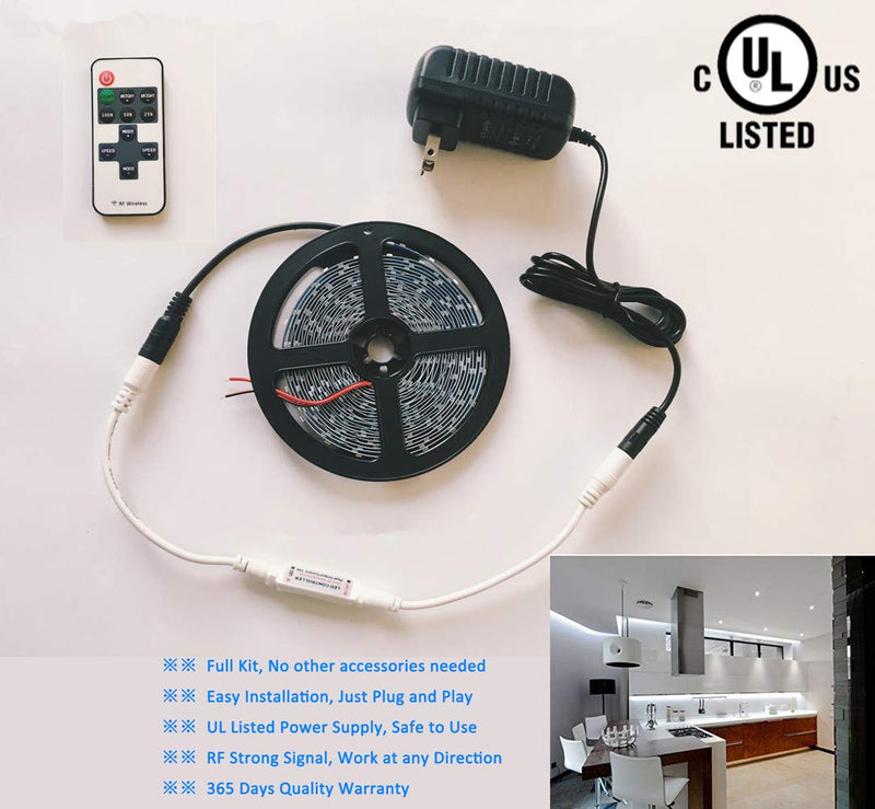 [AUSTRALIA] - Laimante 5m/16.4ft 12V Led Light Strip Kit, 6000K Daylight White, SMD 2835 300LEDs Dimmable Led Tape with RF Remote Controller and UL Listed Power Supply, Under Cabinet Kitchen Mirror Strip Lighting 