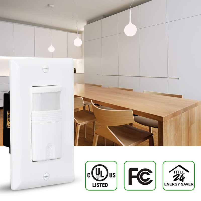 ECOELER Motion Sensor Light Switch, Single Pole in-Wall PIR Infrared Motion Activated Wall Switch, Neutral Wire Required, Vacancy & Occupancy Mode Available, Title 24, UL Certified, White 4Pack 4
