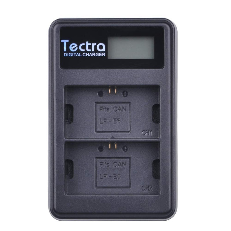 Tectra 2 Pack LP-E6 LP-E6N Battery + LCD Dual USB Charger for Canon EOS 5D Mark II/III/IV, EOS 5DS, 5DS R, 6D, 6D Mark II, EOS 7D, 7D Mark II, EOS 60D