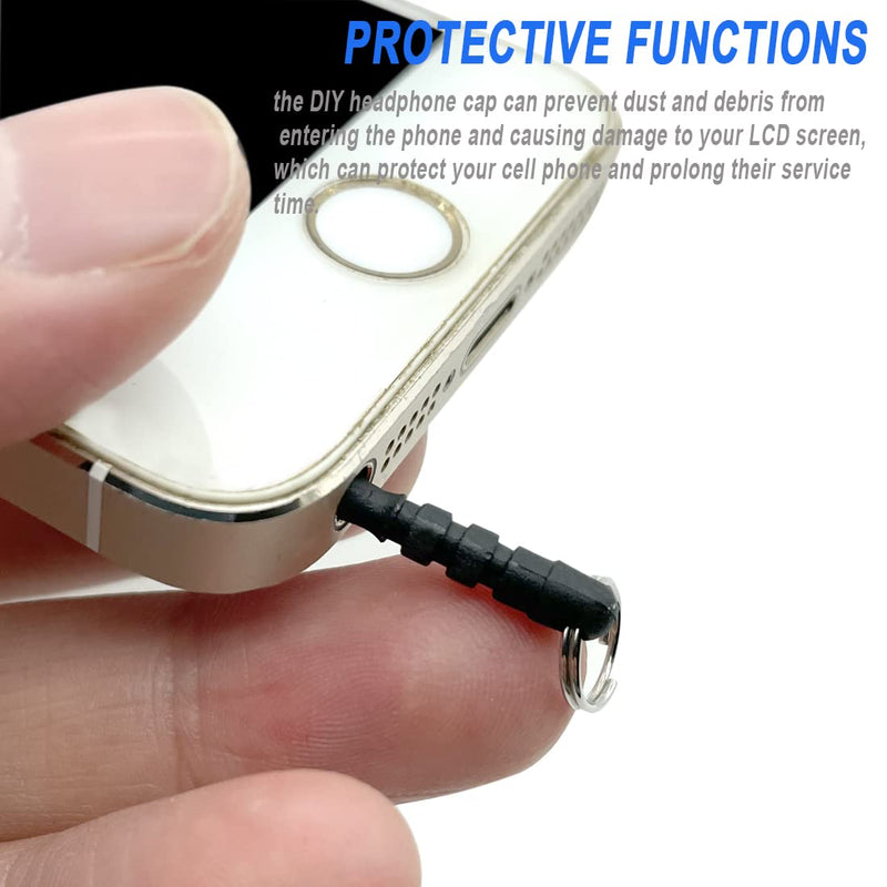 150 Pieces Anti Dust Plugs Cell Phone Charm 3.5 mm Anti-Dust Earphone Cap DIY Dust Proof Headphone Jack Covers Dust Protector with Hole and Ring Compatible with iPhone/iPad/Samsung/HTC Smartphone