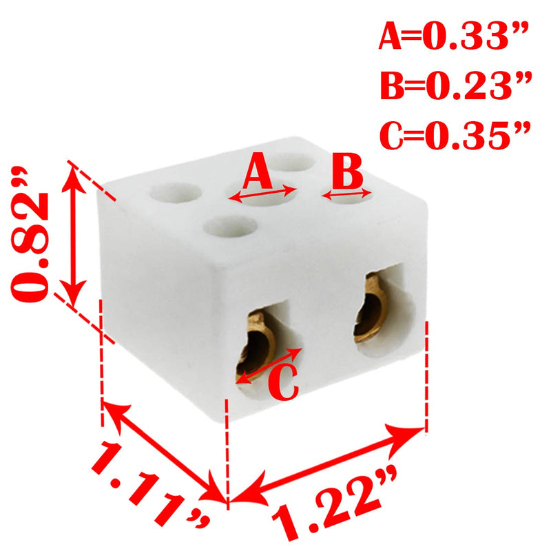 Dasunny 5 Pcs 30A 2-Position 5-Hole High Frequency Ceramic Terminal Block, Insulation High Temp Porcelain Wire Connector