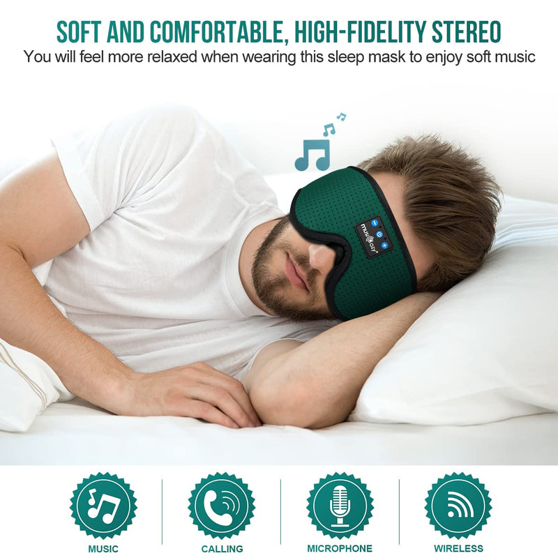 MUSICOZY Sleep Headphones Breathable Bluetooth Headband 3D Sleeping Headphones, Wireless Music Eye Mask Sleep Earbuds for Side Sleeper Women,Men Office Air Travel Cool Tech Gadgets Unique Gifts Green