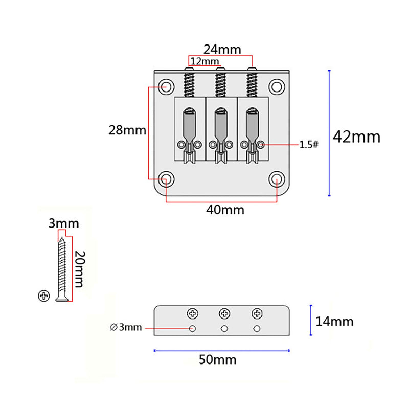 Adjustable 3 String Guitar Tailpiece Bridge Guitar Parts Chrome