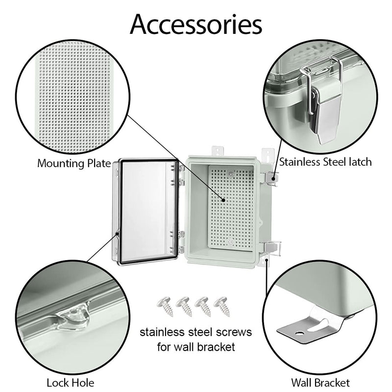 LeMotech ABS Junction Box Hinged Clear Cover Stainless Steel Latch IP67 Waterproof Enclosure with Mounting Plate Wall Bracket for Electrical Project 5.9x3.9x2.8 inch (150x100x70mm) 5.9"x3.9"x2.8" Clear Cover