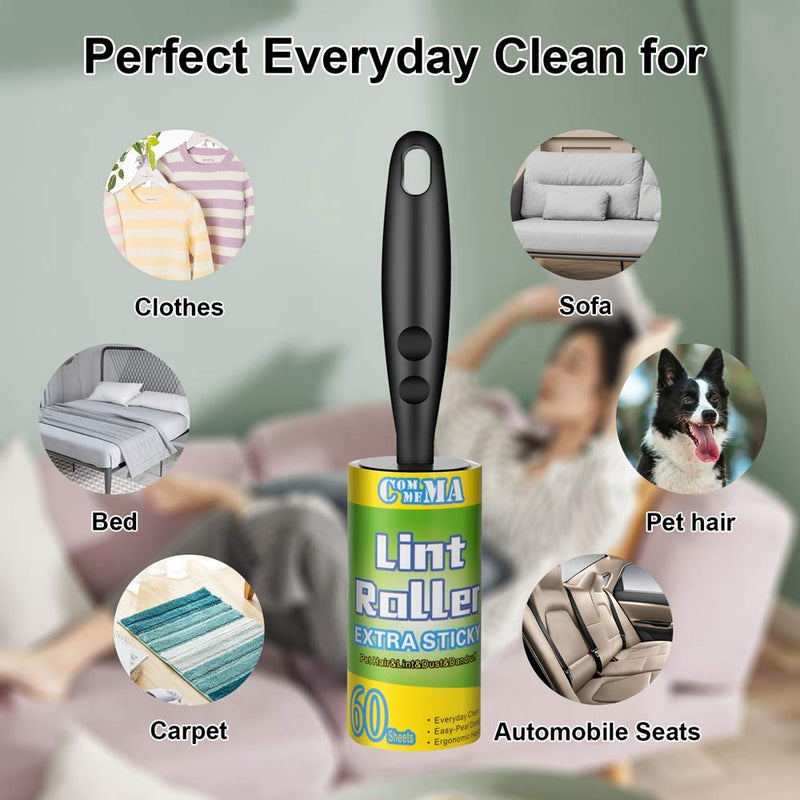 COMMEMA Lint Rollers for Pet Hair Extra Sticky, Pet Hair Remover, Lint Remover, Lint Roller Set Brush for Dog & Cat Hair Removal, Clothes, Furniture, 2 Handles with 4 Refills, 240 Total Sheets