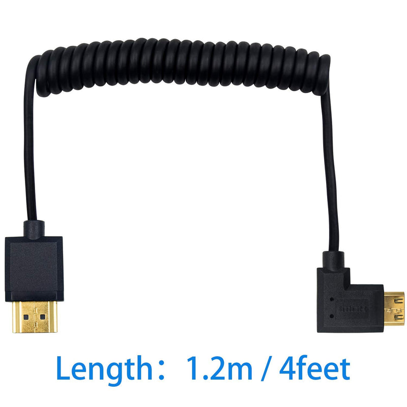 [AUSTRALIA] - Duttek Mini HDMI to Standard HDMI Cable, Mini HDMI to HDMI Coiled Cable, Ultra-Thin Right Angled HDMI Male to Mini HDMI Male Coiled Cable Support 4K Ultra HD, 1080p, 3D (HDMI 2.0) (1.2M/4FT) Right Angled 1.2M 
