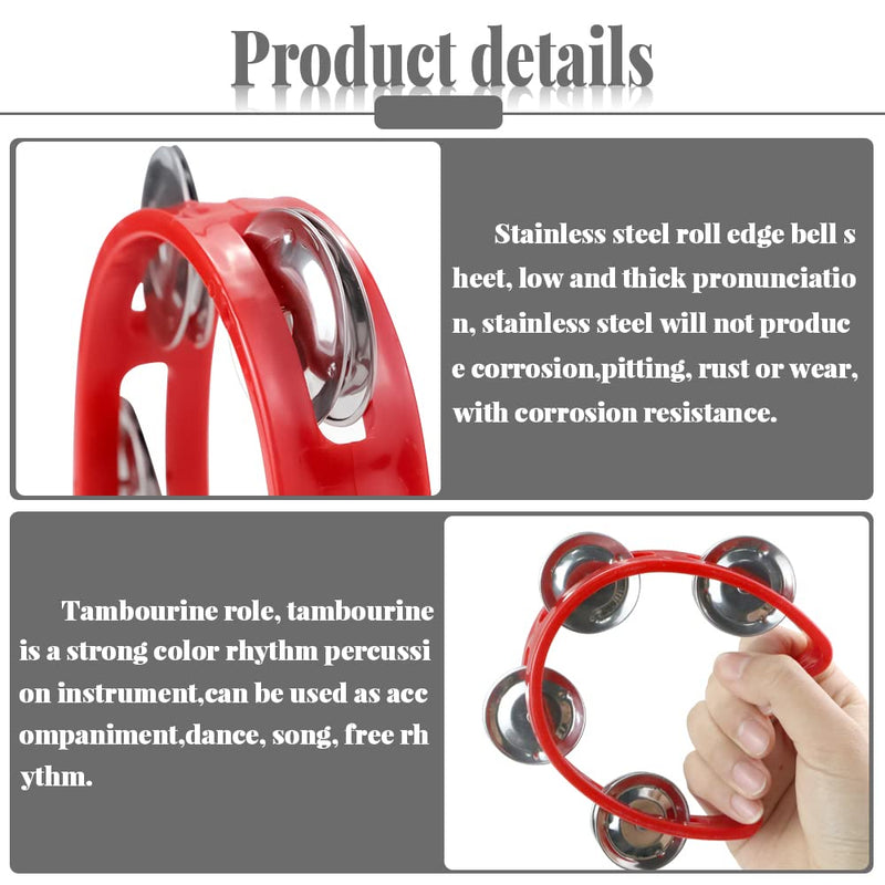 Vmiapxo 5 Pack Colored Plastic Tamborines Musical Instrument, Students Small Handheld Tambourine Percussion Bulk
