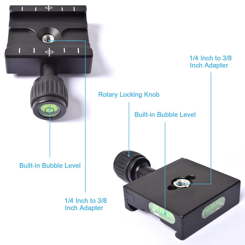 Fotoconic Black 50mm Quick Release Plate Clamp Fits Arca Swiss, Adapter Mount for Tripod Monopod BallHead QR-50