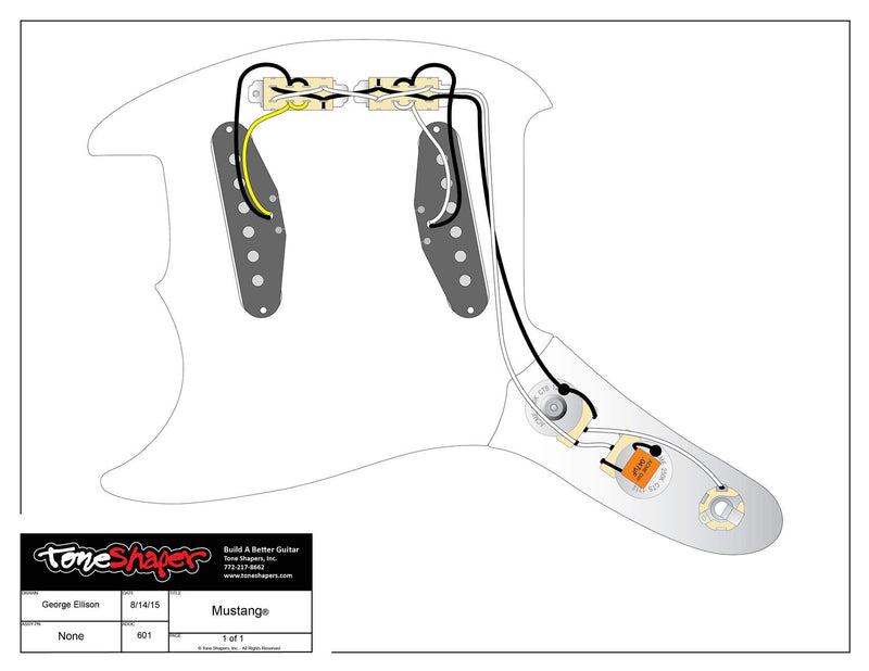 ToneShaper Guitar Wiring Kit, For Fender Mustang (White Switches)