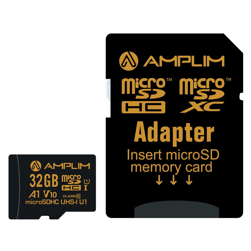Amplim 32GB Micro SD Card, MicroSD Memory Plus Adapter, MicroSDHC U1 Class 10 V10 UHS-I TF Extreme High Speed Nintendo-Switch, GoPro Hero, Surface, Raspberry Pi, Phone Galaxy, Camera Cam, Tablet, PC