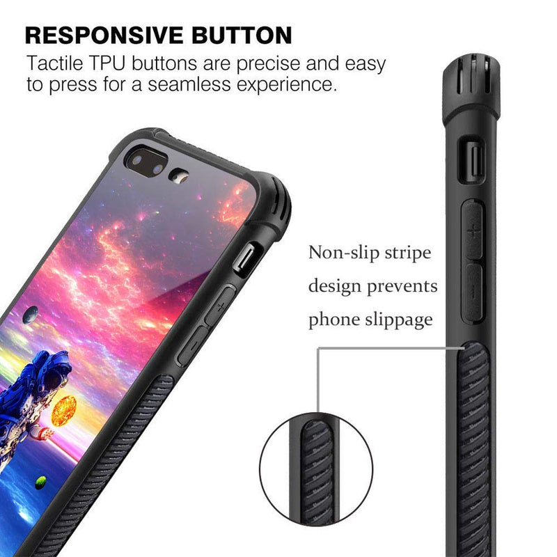 iPhone 8 Plus Case,9H Tempered Glass iPhone 7 Plus Cases for Boys Men,Funny Astronauts and Stars Pattern Shockproof Anti-Scratch Case for Apple iPhone 7/8 Plus 5.5 inch Stars Astronauts