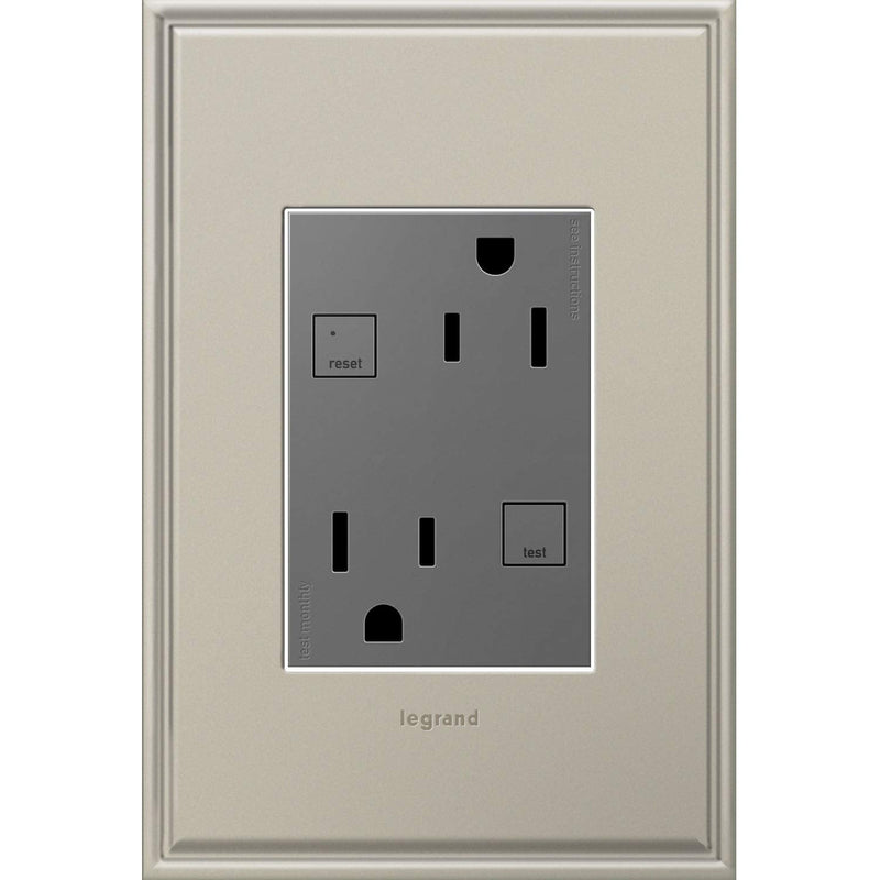 Legrand adorne 15A GFCI Tamper-Resistant Outlet, Plus-Size with Matching Wall Plate (Magnesium Finish), AGFTR2153M4WP Plus-Size Outlet with Wall Plate Magnesium