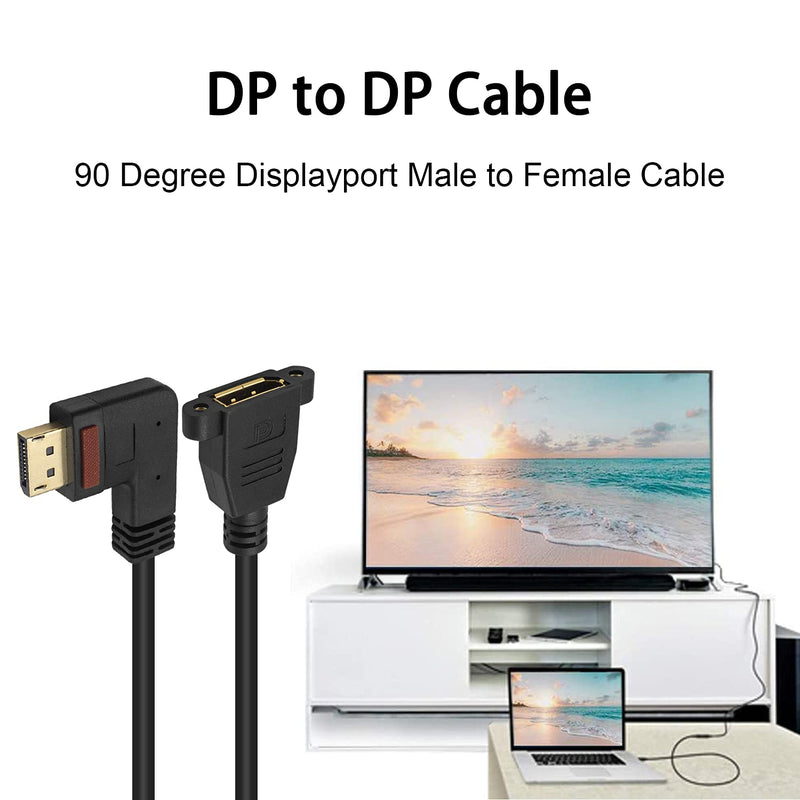 Poyiccot Displayport 90 Degree Adapter Cable, Left Angled Displayport to Displayport Male to Female Adapter Cable with Panle Mount DisplayPort 4K for PC，Laptop Audio & Video, 12inch Left Agle DP M/F