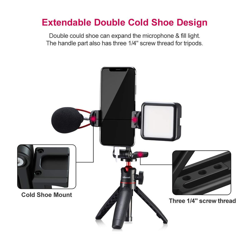 Cell Phone Tripod Adapter PICTRON MT-16 Metal Phone Tripod Mount with Dual Cold Shoe, 360° Aluminum Smartphone Stand Holder Clamp for iPhone 11 Max Pro iPhone X XR 6 7 Plus