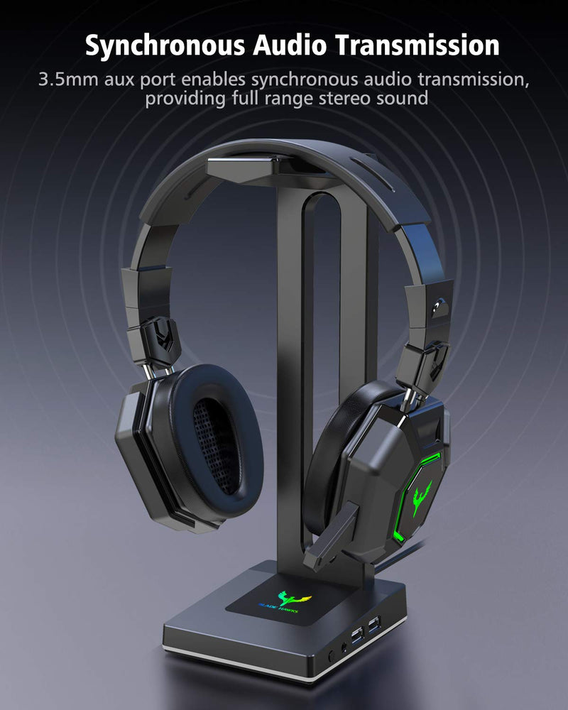 Blade Hawks RGB Gaming Headphone Stand with 3.5mm AUX and 2 USB Ports, Durable Headset Stand Holder for Bose, Beats, Sony, Sennheiser, Jabra, JBL, AKG, Fancy Gaming Accessories - HS18 (Only for PC)