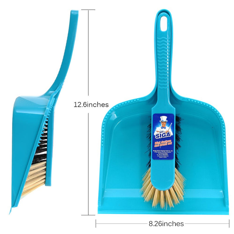 MR. SIGA Dustpan and Brush Set, Pack of 2 Set, Blue & Grey
