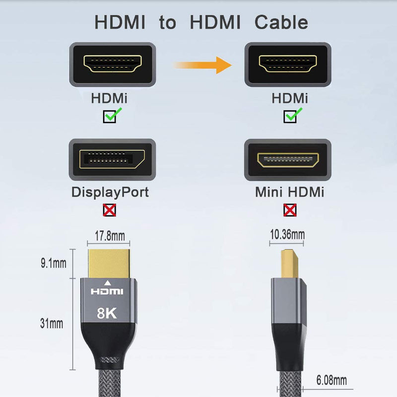 8K HDMI Cable 16.5FT, HDMI 2.1 Ultra HD 8K 60Hz High Speed 48Gpbs,Braided Nylon & Gold Connectors,Compatible for PS5, PS4, Xbox Series X,Switch,Laptop,Sony Samsung UHD Monitor,Fire TV,Apple TV & More 1 PACK 16.5FT/5M