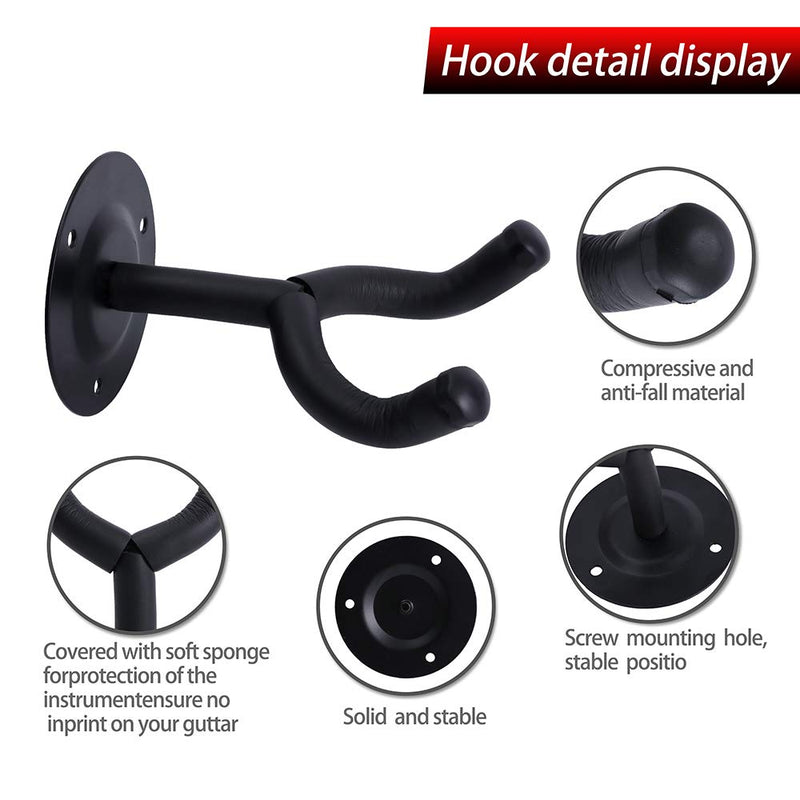 HONESTY Guitar Hanger, 4-Pack,for Wall Hangers, Premium Guitar Hooks Perfectly Displayed in Music Retail Stores/Bedrooms/Bars, Black short 4pack