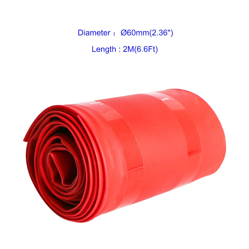 Aoje-Link 60mm ID Red Heat Shrink Tubing Shrinkable Tube 2M(6.6Ft) 1pcs 60mm x 2M(Ф * L)