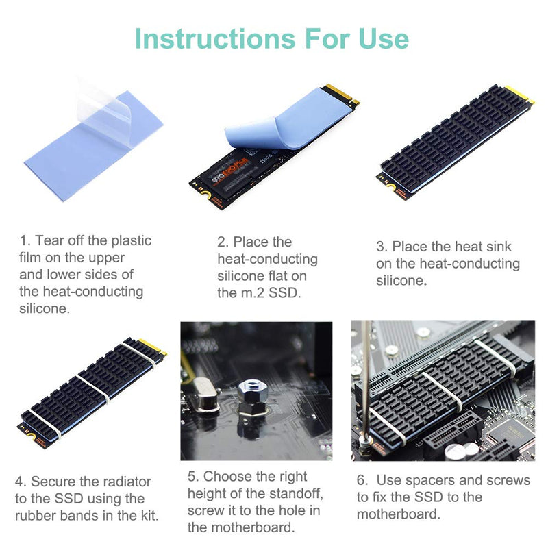 QTEATAK PCIe NVMe M.2 2280 SSD Heatsinks Cooler & Mounting Screws Screwdriver Kit