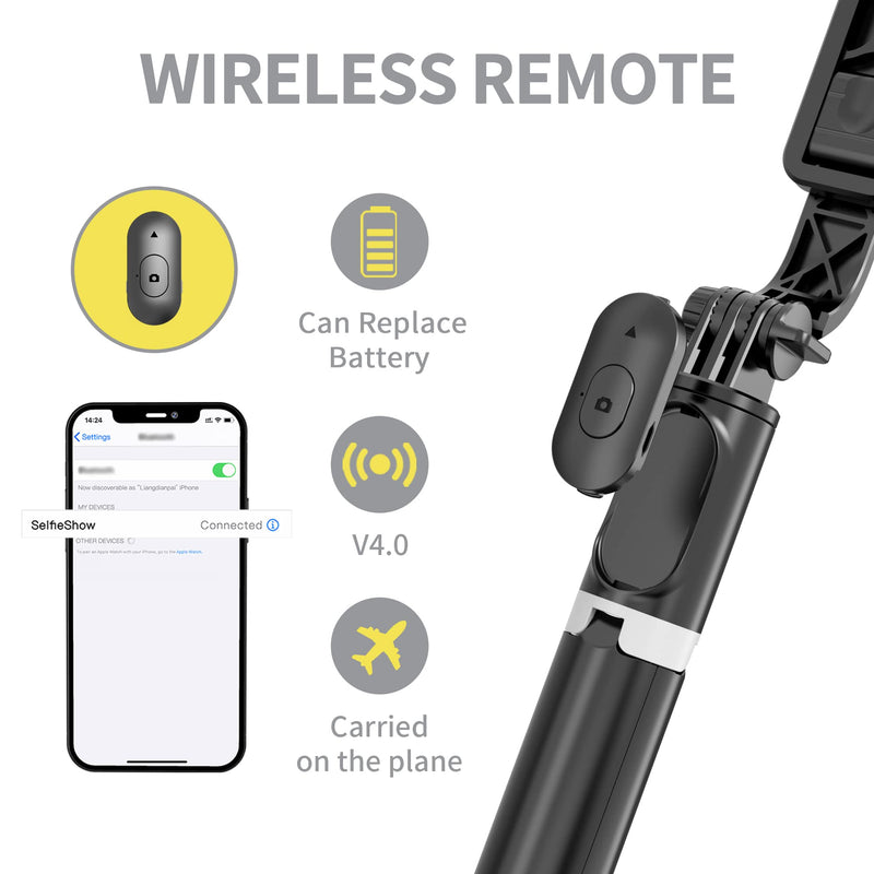 Selfie Stick Tripod, All in One Extendable & Portable iPhone Tripod Selfie Stick with Wireless Remote Compatible with iPhone 13 12 11 pro Xs Max Xr X 8Plus 7, Galaxy Note10/S20/S10/OnePlus 9/9 PRO etc