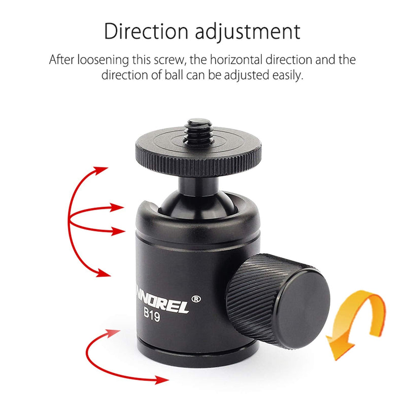 Mini Tripod Ball Head-INNOREL B19 Mount Head-Metal Ballhead 360° Pan 90° Tilt Tripods Mount with 3/8" to 1/4" Adapter CNC Ballheads,Max Load 6.61 lb for Phone/DLSR Camera/Mini Holder (1 Piece) 1 piece