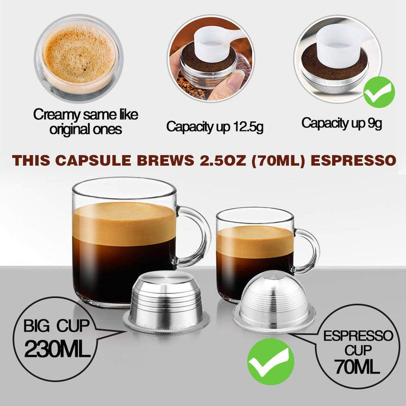 CAPMESSO Coffee Capsule, Reusable Vertuoline Pod Refillable Vertuo Capsules Stainless Steel Compatible with Nespresso Vertuoline GCA1 and Delonghi ENV135S (2.5OZ-Double Espresso Cup(Small) 2.5OZ(Small Cup)